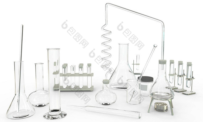 插图对象实验室试管》化学玻璃器皿空白色背景研究概念背景