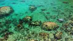 平静海水石头和平蓝色的海水灰色的巨石完美的的地方浮潜KOH我岛阳光明媚的一天泰国自然背景纹理