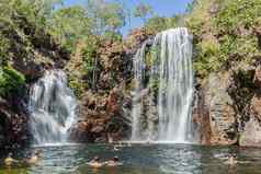 游客居民享受让人耳目一新游泳弗洛伦斯瀑布受欢迎的仙境游客当地人都litchfield国家公园北部领土澳大利亚