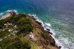 空中视图wategoes海滩拜伦湾灯塔照片旋翼机拜伦湾昆士兰澳大利亚