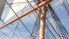 三迭戈加州美国1月复古的航行船明星印度完整的操纵木桅杆海上博物馆历史英国护卫舰白色帆绳子大三桅帆船帆船