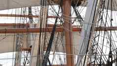 三迭戈加州美国1月复古的航行船明星印度完整的操纵木桅杆海上博物馆历史英国护卫舰白色帆绳子大三桅帆船帆船
