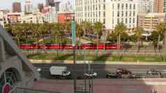 三迭戈加州美国1月多米特斯红色的电车大都市城市天际线高层建筑摩天大楼城市市中心空中视图建筑瓦斯灯季度有轨电车