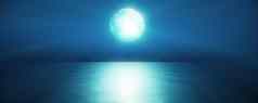完整的月亮天空背景反射海海洋水渲染