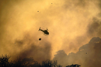 直升机倾销水森林火