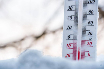 温度计谎言雪冬天显示负温度气象条件严厉的气候冬天低空气环境温度冻结冬季