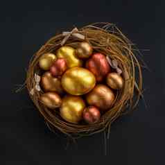 复活节巢金鸡蛋