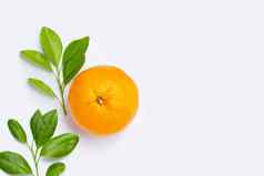 高维生素多汁的甜蜜的新鲜的橙色水果绿色叶子白色背景