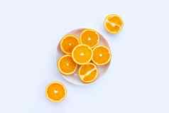 切片橙子白色背景高维生素多汁的甜蜜的