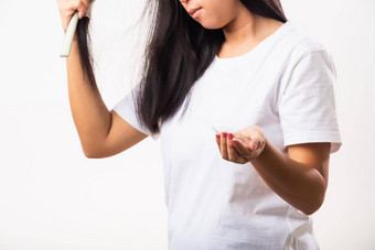 女人弱头发问题梳子毛刷刷头发显示损坏的长损失头发刷手