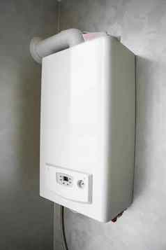 白色现代首页气体锅炉安装灰色墙厨房水加热器水加热生态