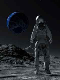 宇航员太空行走月亮地球