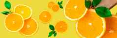 切片橙色明亮的橙色背景橙子全景图像全景横幅空间文本插入块柑橘类水果