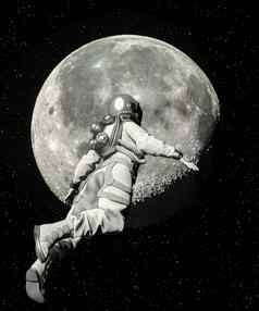 宇航员走空间月亮背景