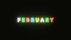 2月文本霓虹灯光色彩斑斓的黑色的背景插图呈现霓虹灯象征2月