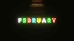 2月文本霓虹灯光色彩斑斓的砖墙纹理插图呈现霓虹灯象征2月
