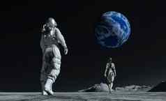 宇航员Cyborg太空行走月亮地球