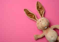 可爱的豪华的兔子长耳朵复活节粉红色的背景