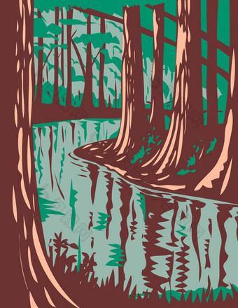 雪松溪康加里国家公园中央南卡罗莱纳曼联州美国水渍险海报艺术