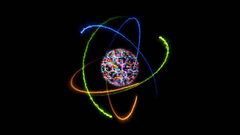 量子未来主义的电脑动画摘要柔和的语气光球球光蓝色的核心权力原子