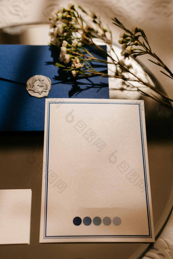 婚礼邀请灰色的信封表格绿色嫩枝