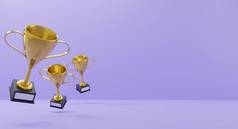赢家黄金杯紫色的背景奖杯站呈现
