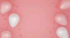 情人节一天概念粉红色的白色气球粉红色的背景呈现