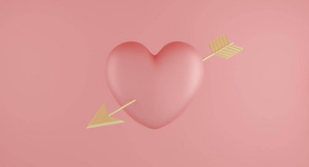 情人节一天概念粉红色的心气球黄金箭头粉红色的背景呈现