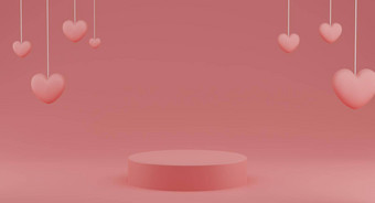情人节一天概念粉红色的心气球轮基座粉红色的背景呈现