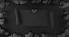 情人节一天概念黑色的心气球横幅黑色的背景呈现