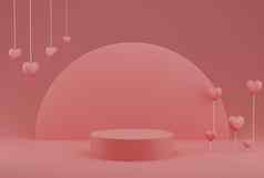 情人节一天概念粉红色的心气球基座轮背景粉红色的背景呈现