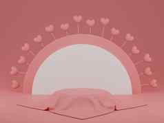 情人节一天概念粉红色的心气球轮形状背景基座粉红色的背景呈现