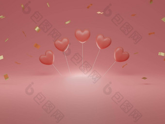 情人节一天概念粉红色的心气球粉红色的背景呈现空空间文本