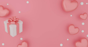 模拟礼物盒子气球心粉红色的颜色背景节日概念呈现