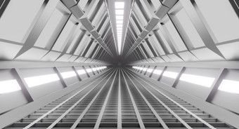 宇宙飞船走廊隧道光科幻科学概念呈现