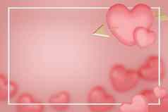 情人节一天概念粉红色的心黄金箭头粉红色的背景呈现