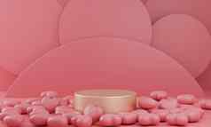 情人节一天黄金讲台上产品站心象征爱柔和的粉红色的背景复制空间呈现