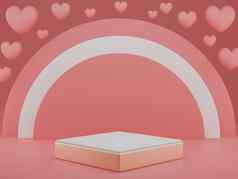 情人节一天讲台上产品站心象征爱柔和的粉红色的背景复制空间呈现