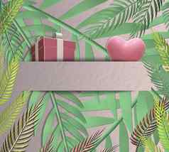 礼物盒子粉红色的心绿色叶子浪漫的事件