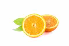 橙色半叶子孤立的白色背景柑橘类食物