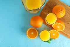 作文新鲜的橙色汁玻璃器皿薄荷切割董事会橙子颜色背景前视图空间文本新鲜的自然喝