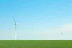 风涡轮机绿色草场空间文本美丽的春天绿色植物