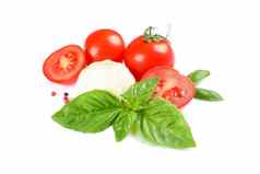 新鲜的樱桃西红柿罗勒香料大蒜孤立的白色背景成熟的蔬菜
