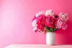 花瓶花束美丽的牡丹粉红色的表格颜色背景空间文本