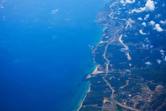 白天视图飞行飞机<strong>高高</strong>度海岸海岸线火鸡