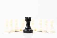 集黑色的白色国际象棋块白色背景