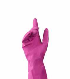 手橡胶粉红色的手套清洁白色背景
