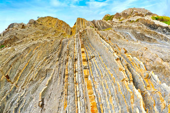 steeply-tilted层飞翔巴斯克海岸联合国教科文组织全球地质公园西班牙