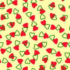 简单的心无缝的模式没完没了的混乱的纹理使小心轮廓情人节母亲一天背景伟大的复活节婚礼剪贴簿礼物包装纸纺织品红色的绿色象牙