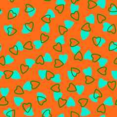简单的心无缝的模式没完没了的混乱的纹理使小心轮廓情人节母亲一天背景伟大的复活节婚礼剪贴簿礼物包装纸纺织品Azure绿色橙色